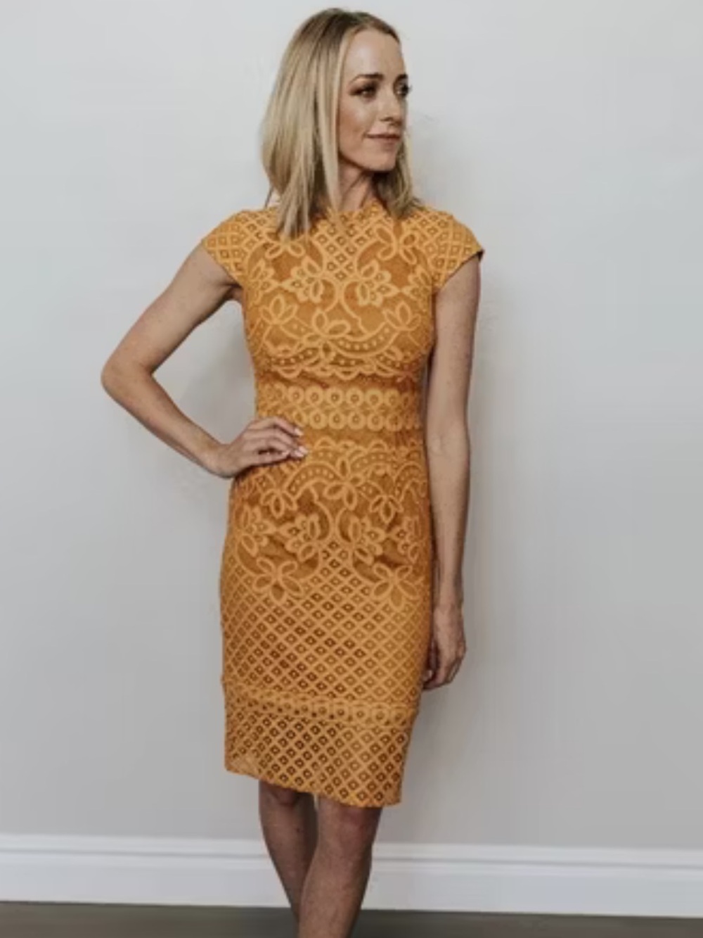 NWT Baltic Born Mustard Yellow Aria Column Short Sleeved Midi Dress Sz L